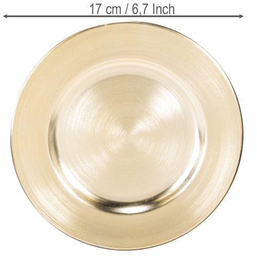 Kleiner Dekoteller aus Metall glänzend rund 17 cm goldfarben 6er-Set