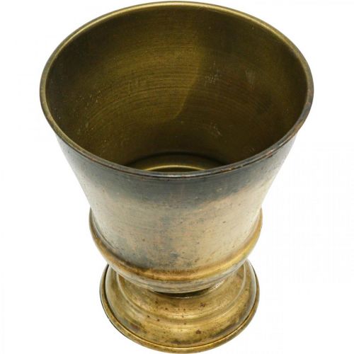 Vintage Übertopf Metall Pokalvase Messing Ø14cm H17cm | Floristik24.ch