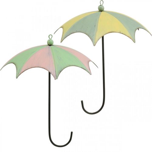 Metallschirme, Frühling, Regenschirme zum Hängen, Herbstdeko Rosa/Grün, Blau/Gelb H29,5cm Ø24,5cm 2er-Set