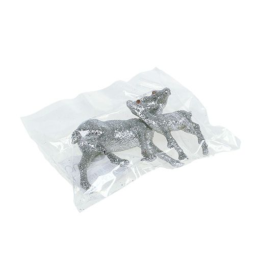 Floristik24 Reh mit Kitz 10cm Silber mit Glimmer