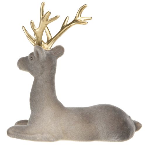 Artikel Reh sitzend Deko Hirsch beflockt Grau Gold 15×6×15,5cm 3St