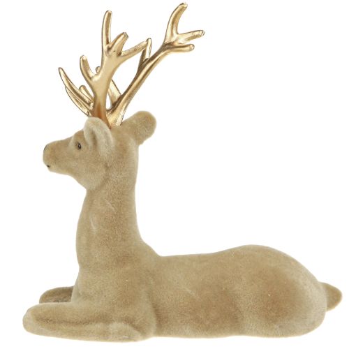 Artikel Reh sitzend Deko Hirsch beflockt Hellbraun 15×6×15,5cm 3St