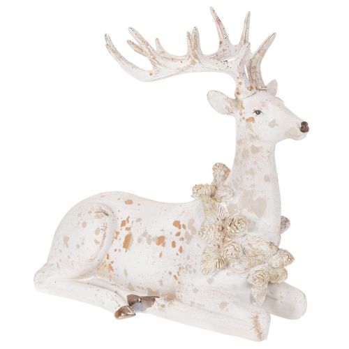 Dekofigur Hirsch sitzend mit Geweih 30 cm Polyresin Weiss online kaufen | Floristik24.ch