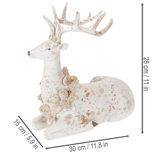 Dekofigur Hirsch sitzend mit Geweih 30 cm Polyresin Weiss | Floristik24.ch