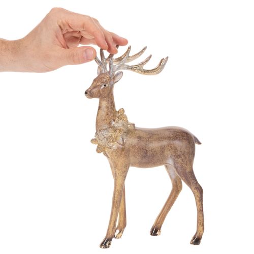 Dekofigur Hirsch mit Geweih 28cm Polyresin Braun mit Gold und Silber | Floristik24.ch