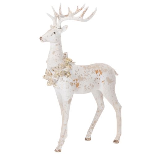 Dekofigur Hirsch aus Kunstharz mit Zapfenschmuck 49 cm Weiss-Grau online kaufen | Floristik24.ch
