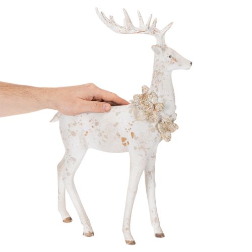 Dekofigur Hirsch aus Kunstharz mit Zapfenschmuck 49 cm Weiss-Grau | Floristik24.ch
