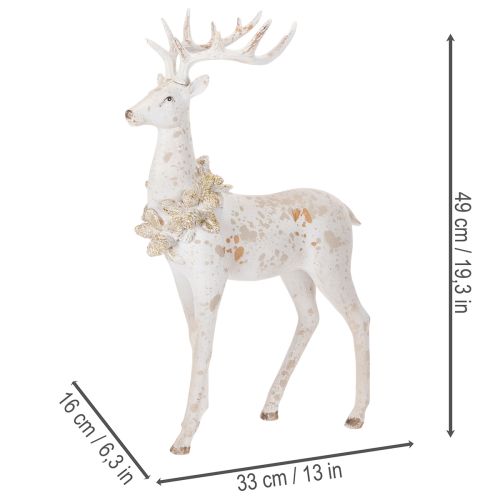 Dekofigur Hirsch aus Kunstharz mit Zapfenschmuck 49 cm Weiss-Grau | Floristik24.ch