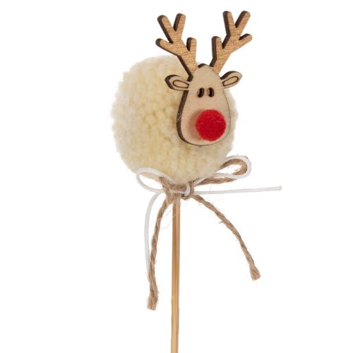 Dekostecker Rentierfigur aus Holz, Stoff und Pompom, 24 cm, 12 Stück, Braun/Beige/Weiss | Floristik24.ch