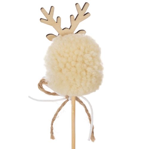 Dekostecker Rentierfigur aus Holz, Stoff und Pompom, 24 cm, 12 Stück, Braun/Beige/Weiss | Floristik24.ch