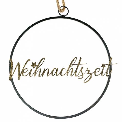 Floristik24 Deko-Ring „Weihnachtszeit“ Ø30cm Gold, Schwarz Mit Aufhänger
