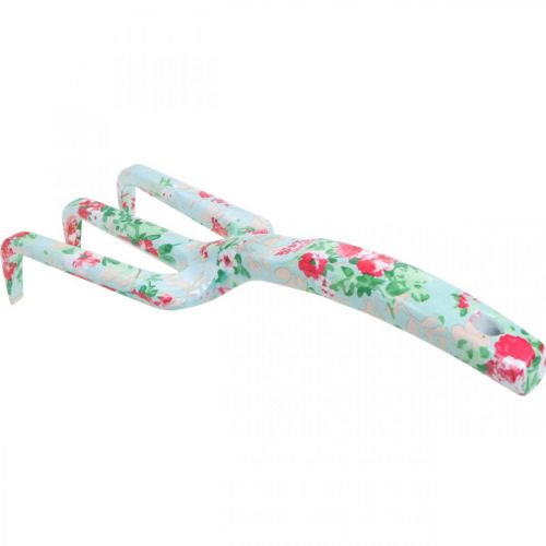 Artikel Handrechen aus Metall, Harke mit Rosenmotiv, Mini-Harke L23cm