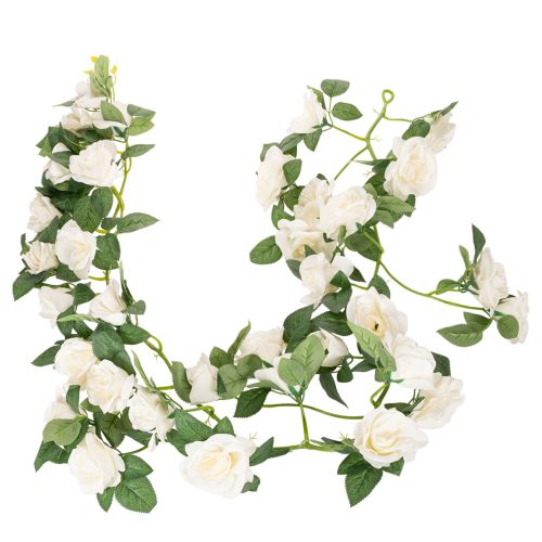Künstliche Rosengirlande 170 cm mit weissen Blüten und grünen Blättern