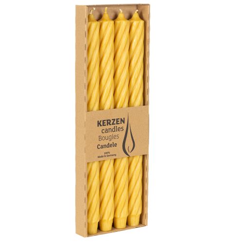 Gedrehte Stabkerzen aus durchgefärbtem Wachs Gelb 35 cm Ø 2,8 cm 4 Stück | Floristik24.ch