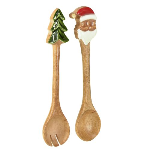 Floristik24 Salatbesteck Holz Besteck für Weihnachten 28cm 2er-Set