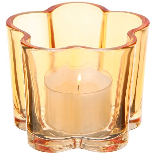 Schale Glas Teelichthalter Blume Orange Ø7,5cm H6cm 6St