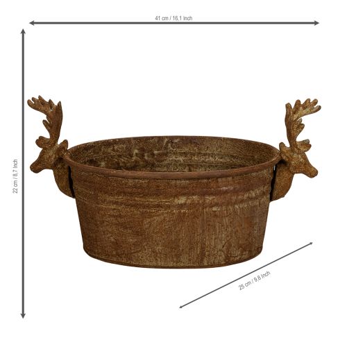 Dekoschale oval Metall Rostoptik mit Rentierkopf 41cm | Floristik24.ch
