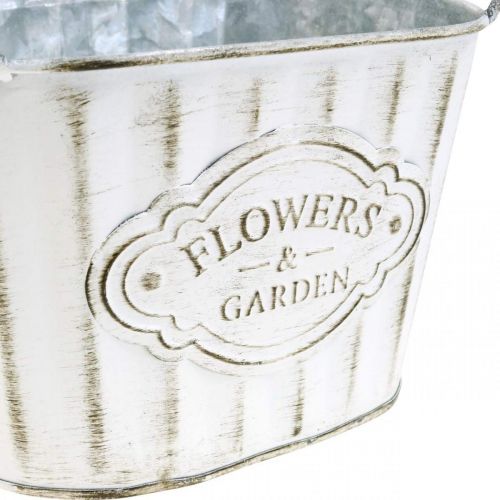 Floristik24 Blumentopf aus Metall Pflanzschale mit Griffen Grün, Weiß, Grau L24cm H14,5cm 3St