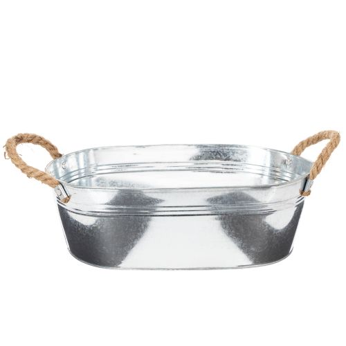 Ovale Schale aus Zink mit Seilgriffen 35 x 21,5 x 11,5 cm silbrig glänzend online kaufen | Floristik24.ch