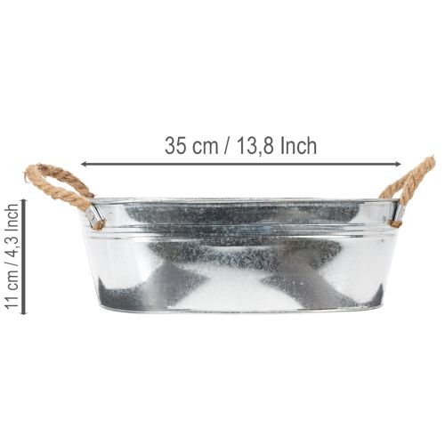 Ovale Schale aus Zink mit Seilgriffen 35 x 21,5 x 11,5 cm silbrig glänzend | Floristik24.ch