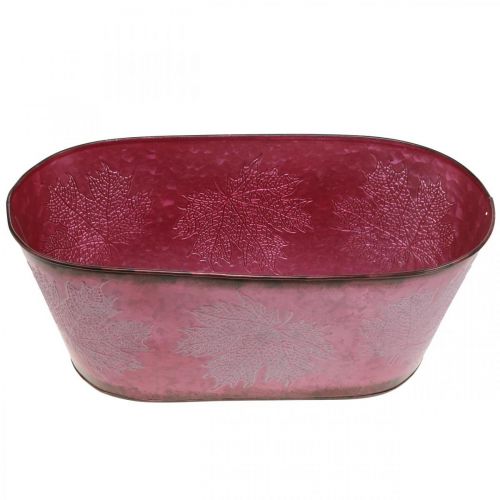 Artikel Schale mit Blattdekor, Pflanzgefäß, Herbstdeko, Metalltopf Weinrot L38cm H15cm