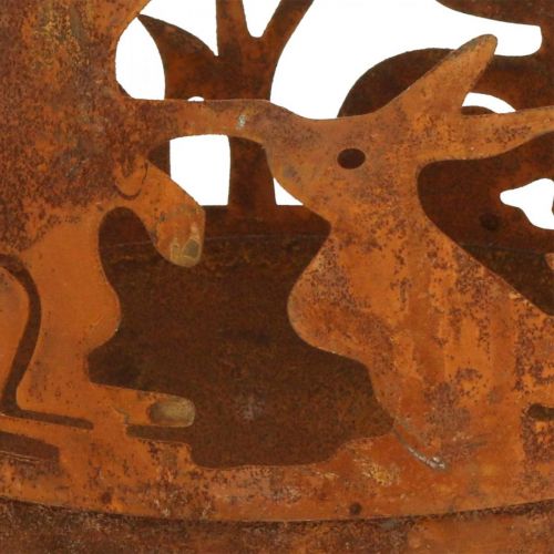 Floristik24 Metallschale mit Hasen, Osterdeko, Gefäß zum Bepflanzen Edelrost Ø18cm H19,5cm