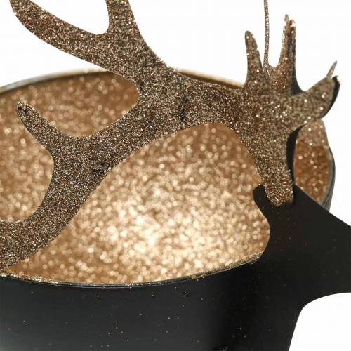 Floristik24 Schale mit Rentierkopf Schwarz, Golden Metall Ø11/14cm 2er-Set