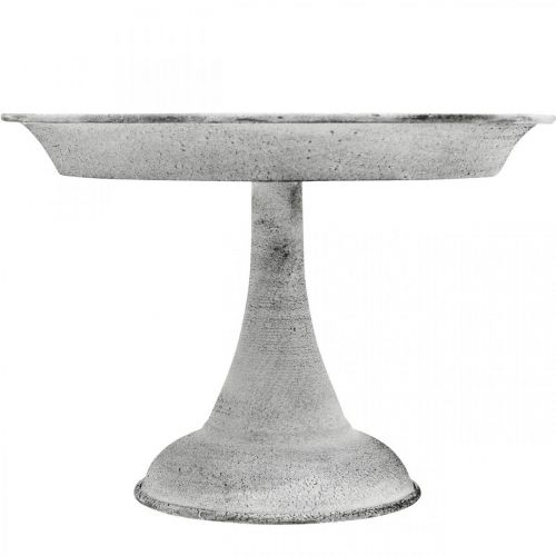 Floristik24 Deko Schale mit Fuß Deko Teller Metall Weiß Ø22cm H15,5cm