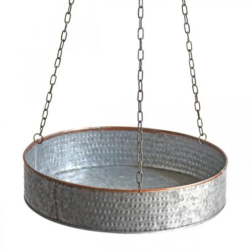 Floristik24 Pflanzschale zum Hängen, Metallgefäß mit Kette Silbern, Kupferfarben Ø30/40m H9/9,5cm L98/112cm