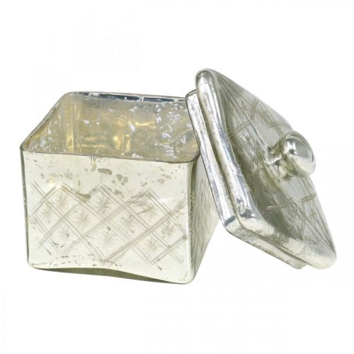 Floristik24 Glasdose mit Deckel Shabby Glasdeko Champagner 14×14×14,5cm