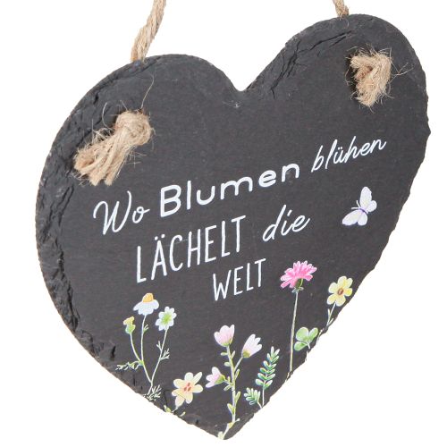 Floristik24 Schieferherz zum Hängen „Wo Blumen blühen“ 15cm 3St