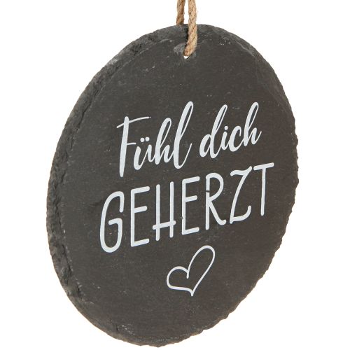 Artikel Schieferplatten Deko Rund Hängen Fühl dich geherzt Ø20cm