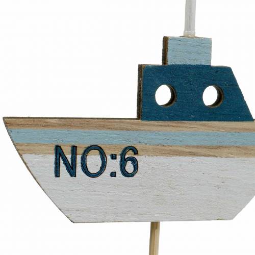 Artikel Dekostecker Schiff Holz Weiß Blau Natur 8cm H37cm 24St