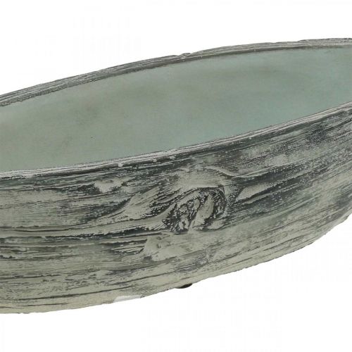 Pflanzschale oval Keramik Schiffchen Holz-Design 37×11,5cm H10cm