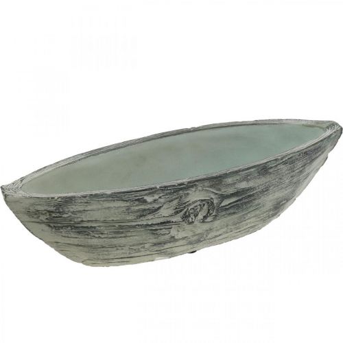 Pflanzschale oval Keramik Schiffchen Holz-Design 37×11,5cm H10cm