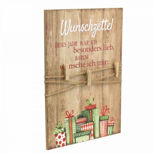 Artikel Dekoschild Wunschzettel mit Klammern Schild zum Aufhängen 27×40cm