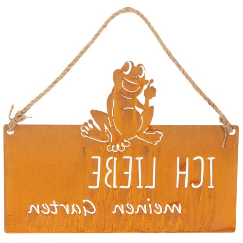 Schild aus Metall mit Spruch "Ich liebe meinen Garten", 38 cm, Edelrost, Froschmotiv | Floristik24.ch