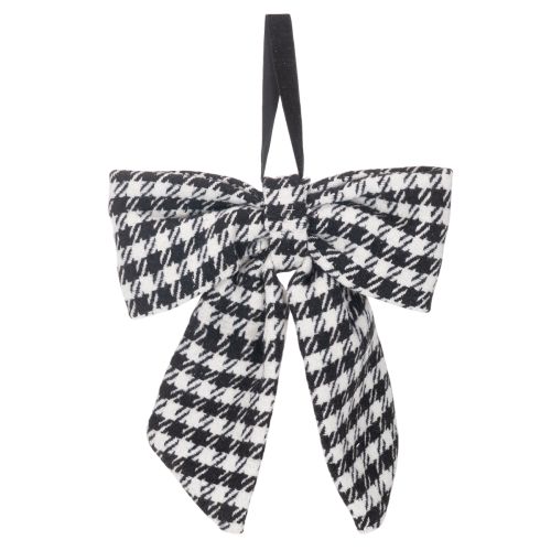 Schwarze und weisse karierte Stoffschleifen mit Brosche und Aufhänger 24cm 2er-Set | Floristik24.ch