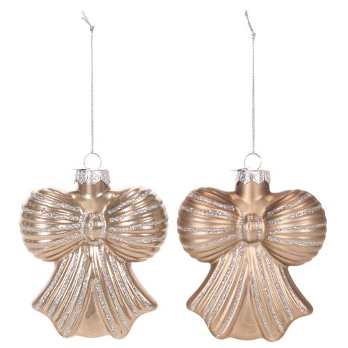 Glas Weihnachtsanhänger Schleifen-Set 10cm in Brauntönen | Floristik24.ch