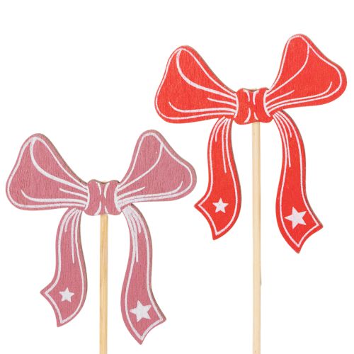 Deko-Schleifen auf Holzstecker 32 cm Rot und Rosa 12-teilig