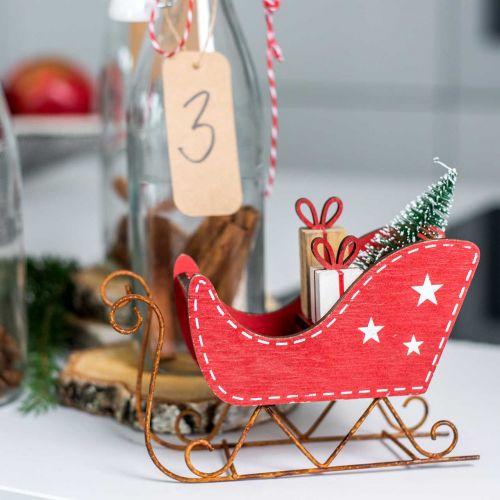 Floristik24 Schlitten Holz Rot 15,5cm x 15cm x 6cm