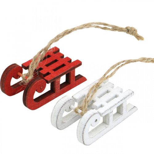 Floristik24 Deko-Schlitten zum Hängen, Christbaumschmuck, Winterdeko Weiß / Rot L4,5cm 12St