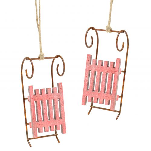 Schlitten Rot, Rost zum Hängen 11cm 6St