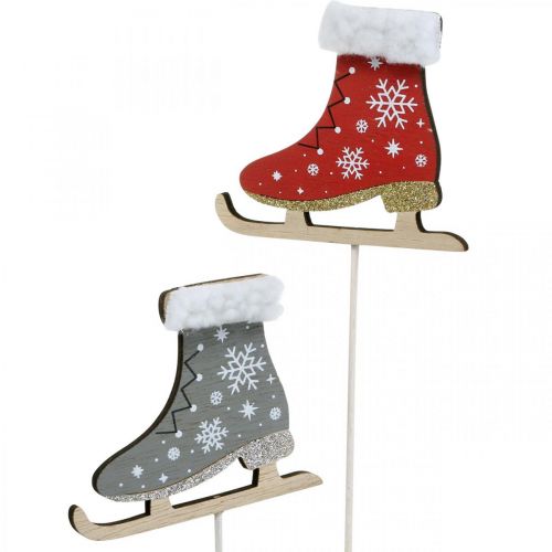 Floristik24 Dekostecker-Schlittschuhe, Weihnachtsdeko, Holzstecker Grau, Rot L32cm 8 St