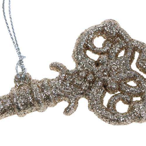 Floristik24 Christbaumschmuck Schlüssel Champagner Glitter 14,5cm 12St
