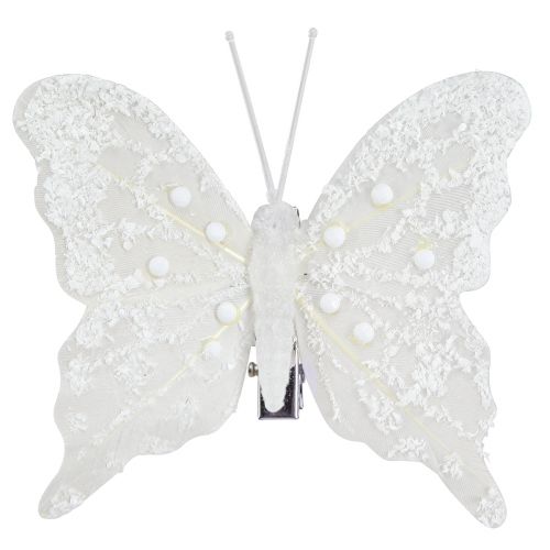 Schmetterling Deko in Weiß am Clip 7,5cmx7cm 4 St