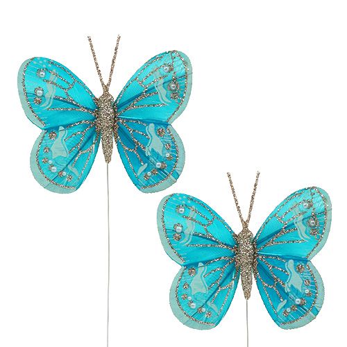 Floristik24 Deko-Schmetterlinge Türkis mit Glitter 7cm 4St