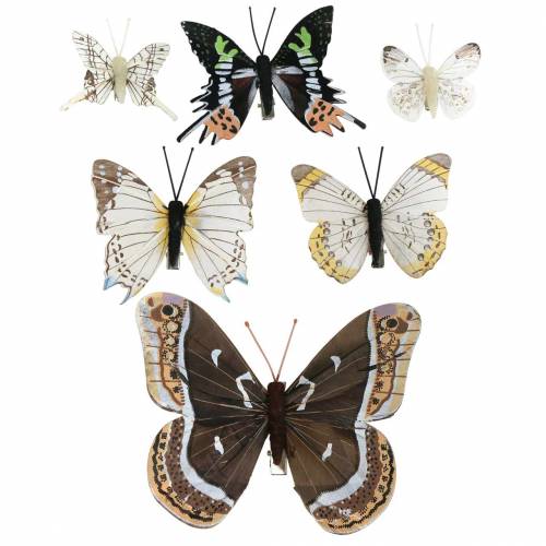 Floristik24 Deko Schmetterling mit Metallclip Natur Silber sortiert H4,9cm/5,8cm/7,4cm 6St im Set