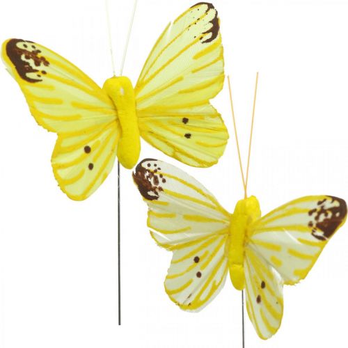 Artikel Deko-Schmetterlinge, Blumenstecker, Federschmetterling am Draht Gelb, Orange 4×6,5cm 12St