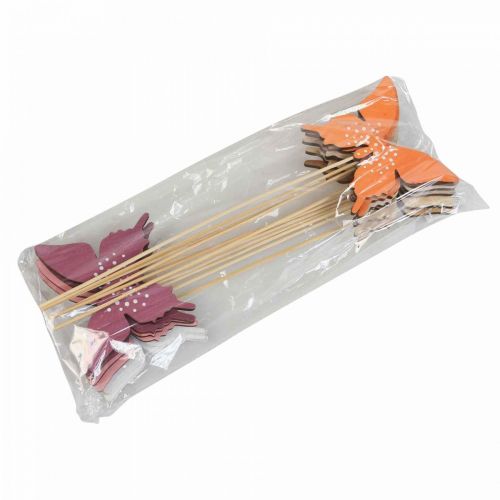 Artikel Schmetterling Holz Blumenstecker Farbig 9cm/29cm 12St